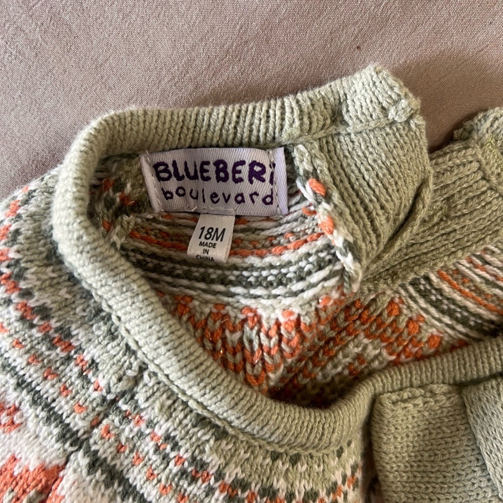 Blueberi Boulevard Toddler Girls Pumpkin Fair Isle Knit Sweater Dress 18M Tan - Picture 2 of 7